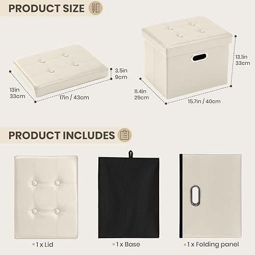 Miniatura 38 de COSYLAND - Reposapiés u otomano con almacenamiento plegable de piel, con agujero para agarrar, para habitación, tamaño pequeño, rectangular, 17 x 15