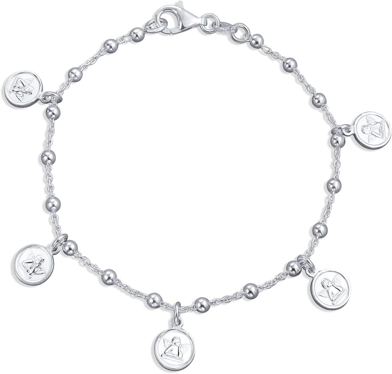 Bling Jewelry Protection Dangle Round Disc Medal Multi Charm Guardian Angels Cherubs Coin Bracelet For Women For Teen .925 Sterling Silver