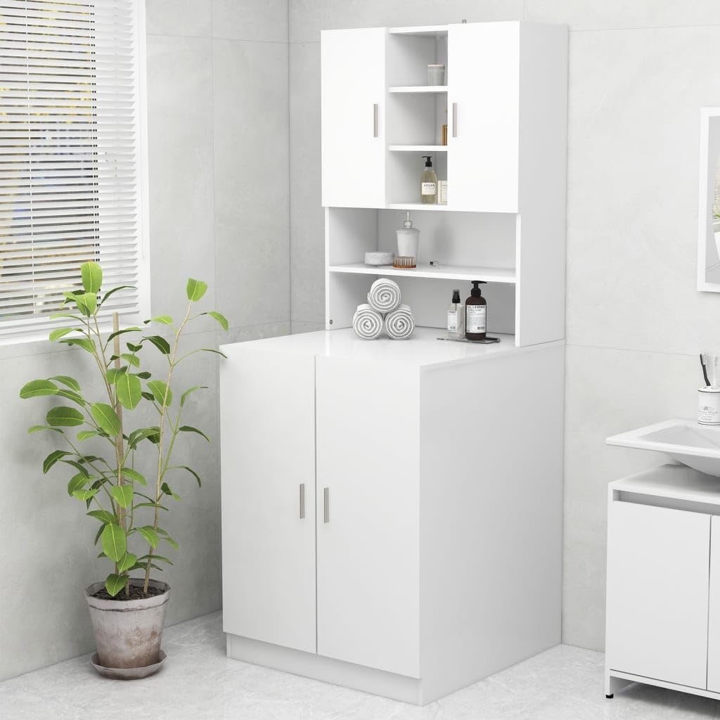 Mobile Lavatrice Bianco 190cm | Armadio Salvaspazio Con 2 Ante | Per Bagno E Lavanderia - Foto 7