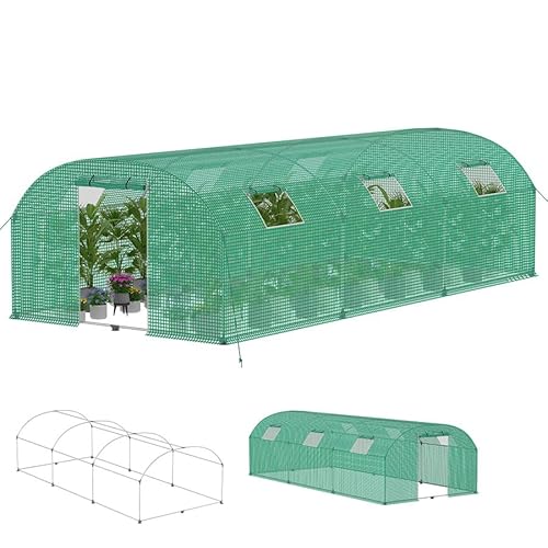 Aufun Serra stabile in pellicola, 3 x 6 x 2 m, con 6 finestre con zanzariera e porta, tunnel da giardino con telaio in acciaio zincato, serra per pomodori, tenda per piante e piante