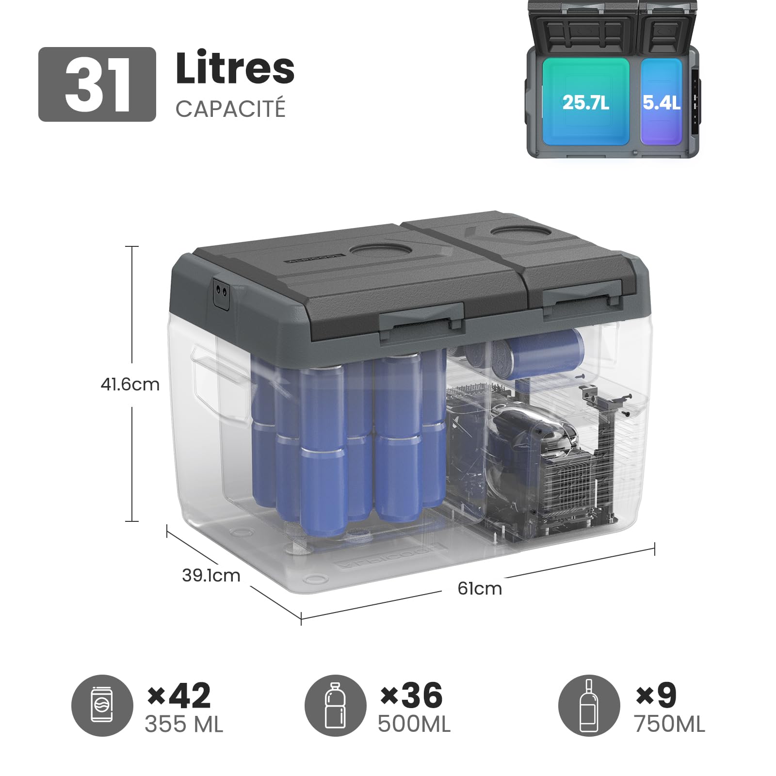 Alpicool KLS38 31L Réfrigérateur de Voiture avec APP,Dual Zone Portable Glacière à Compression Neuve 2026,12V/24V Frigo de Voiture pour Camion,Camping,-20℃-20℃,Plateau à Glaçons Offert,Noire