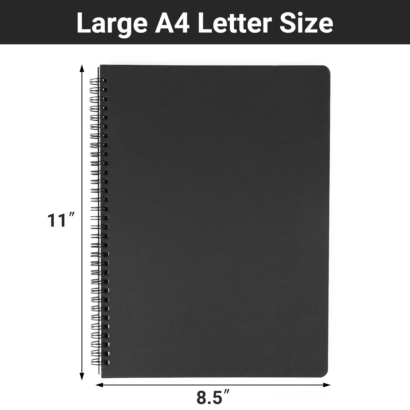 EUSOAR Quaderni a spirale, 6 confezioni A4 27,9 x 21,6 cm, quaderno a righe universitarie, 120 pagine, copertina rigida, diari per donne, uomini, studenti, ufficio, scuola, diario di viaggio, nero,