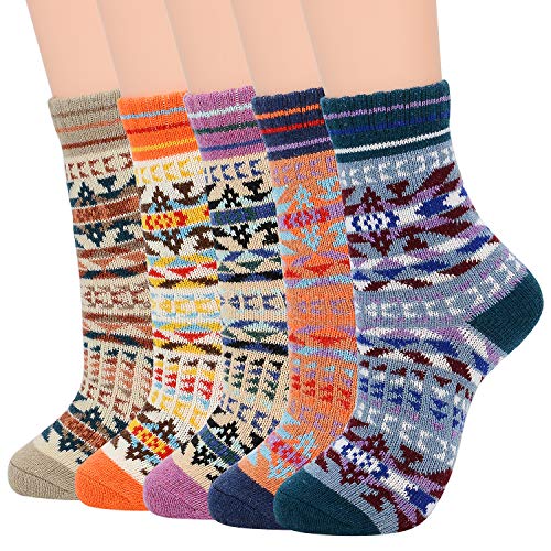 Zando Warm Socks for Women Winter Socks Soft Crew Socks Athletic Socks Cozy Socks Fluffy Socks Thick Socks Geometric Designs Shoe Size: 5-9