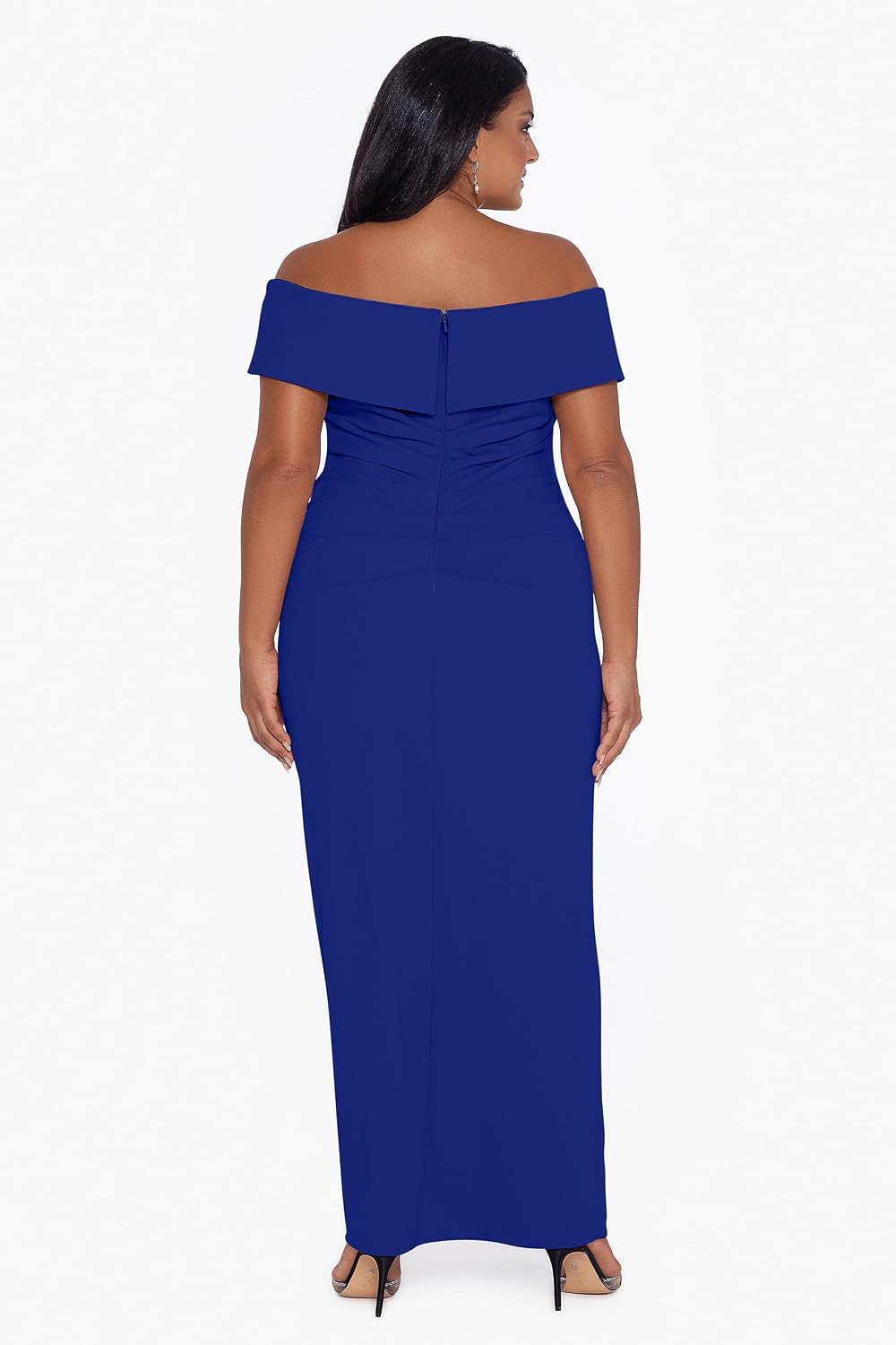 Xscape Womens Plus Size Long Off The Shoulder Scuba Crepe Slit Dress