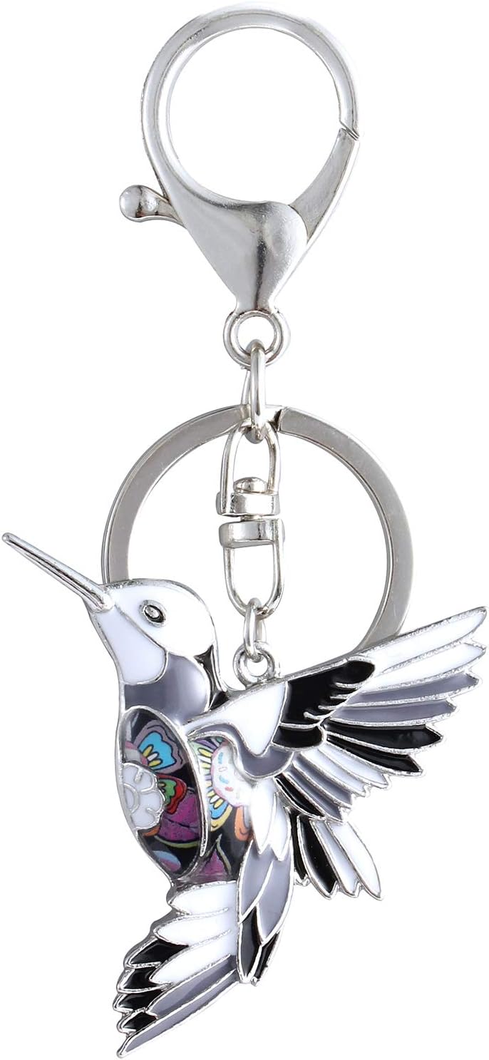 Hummingbird Keychain for Women Girls Unique Black Enamel Bird Keyring Holiday Gifts