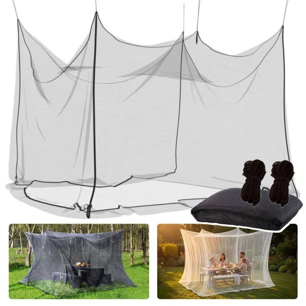 Moustiquaire en maille fine pour lit simple, double, king size, intérieur et extérieur, voyage, camping, moustiquaire avec cordes de suspension (300 x 500 x 250 cm, 2 portes, blanc)
