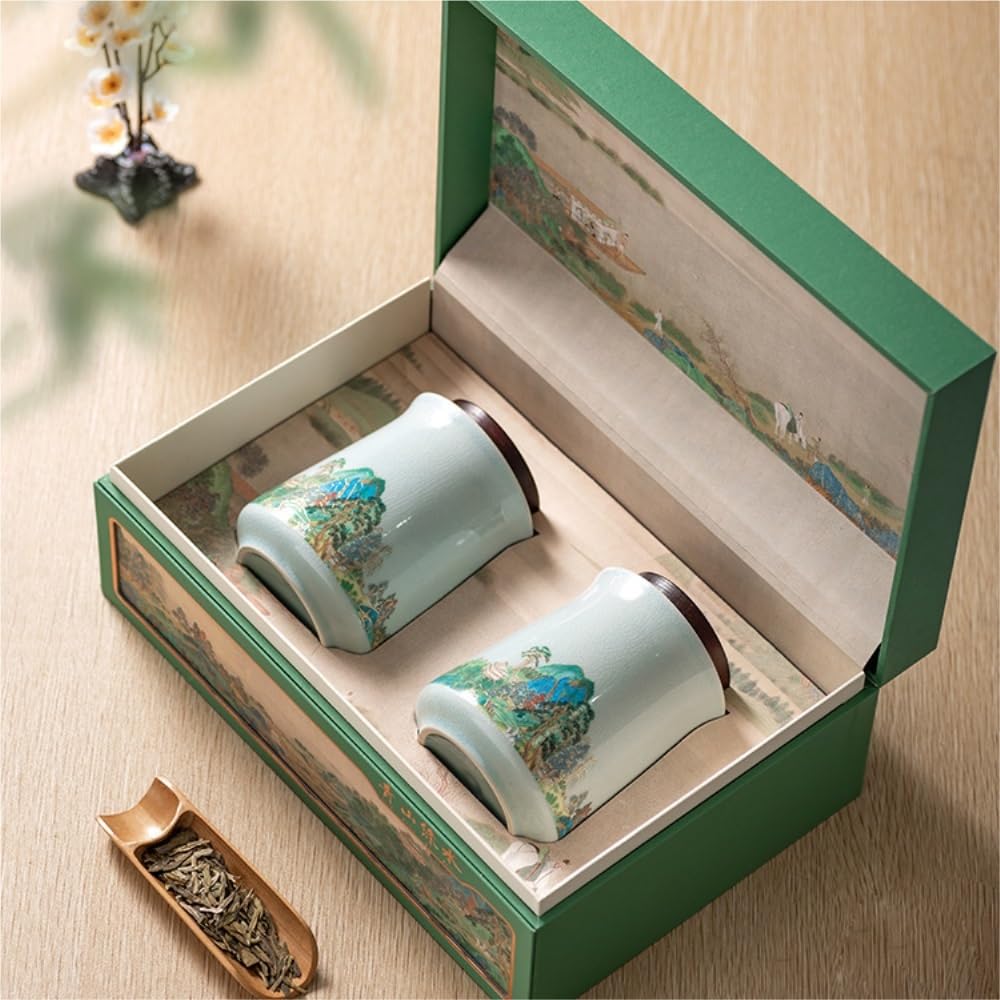 Tea Coffee Sugar Canisters Keramik lose Teekanne, versiegeltes Glas für die Küche, Süßigkeitenglas, Retro Teeservice, Einzeltopf, Geschenkbox-Set Küchendosen (B)