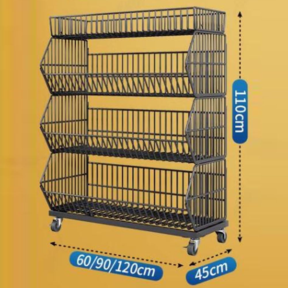 Cesto per frutta e verdura, cestino in metallo, supermercato, scaffali promozionali, espositore multistrato per farmacia, casa, ufficio, cucina (bianco, 90 x 45 x 110 cm)