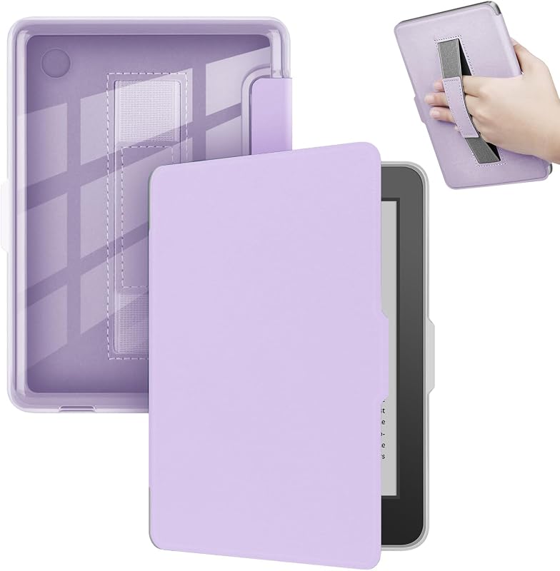 Case for 6" Kobo Clara Colour 2024 Released, Ultra Clear Soft Light Transparent TPU Back Cover with Hand Strap, Auto Wake/Sleep (Light Purple)