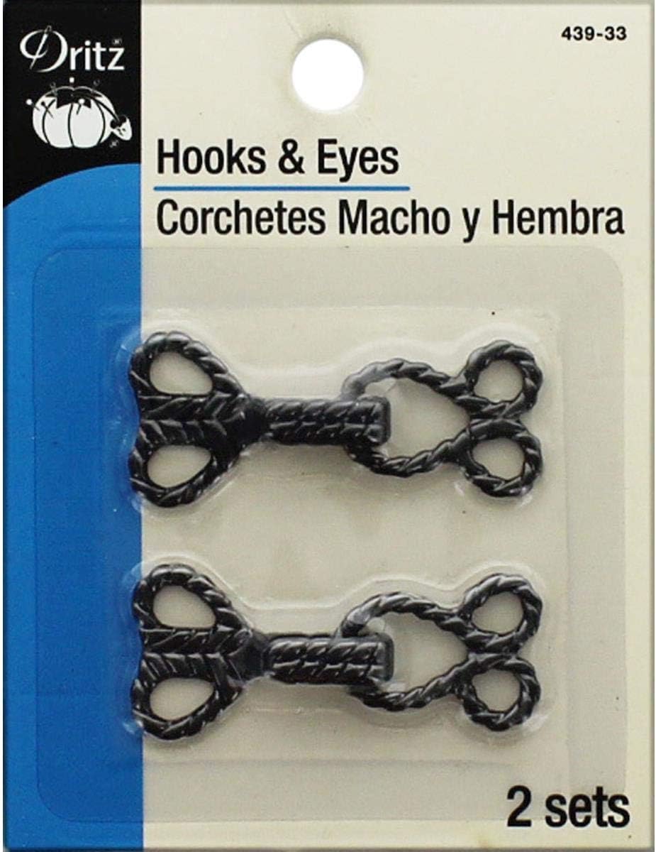 Dritz 438-33 Rectangle Hook & Eye Closures, Gunmetal 2-Count