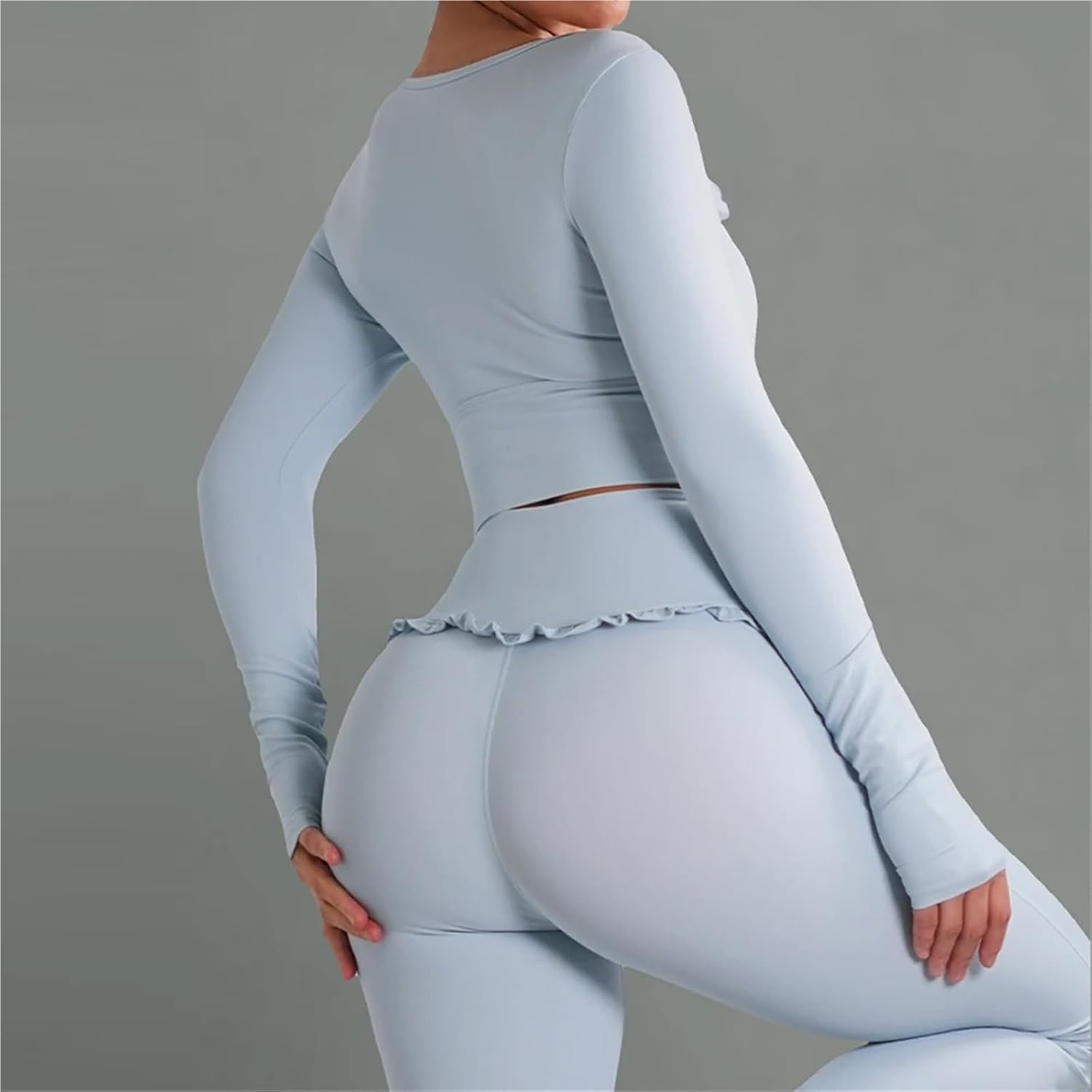 Workout Sets for Women 2Pcs Gym Yoga Female Outfit Outdoor Sports Quick-Dry Long-Sleeved Shirt Set Two-Piece Suit Sportswear
