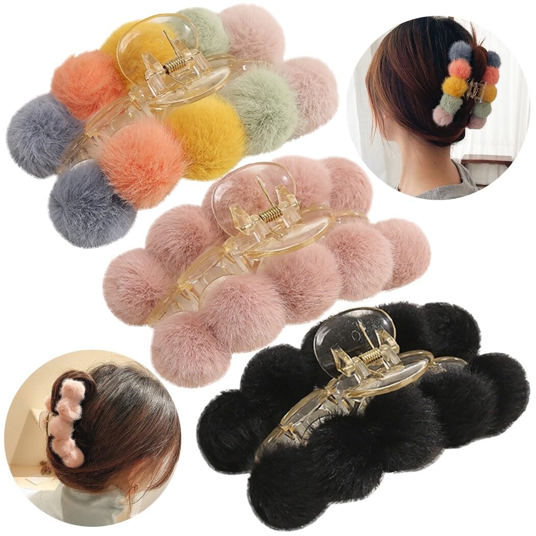 Pinzas de felpa para el pelo, 3 unidades, pinzas decorativas grandes para el pelo