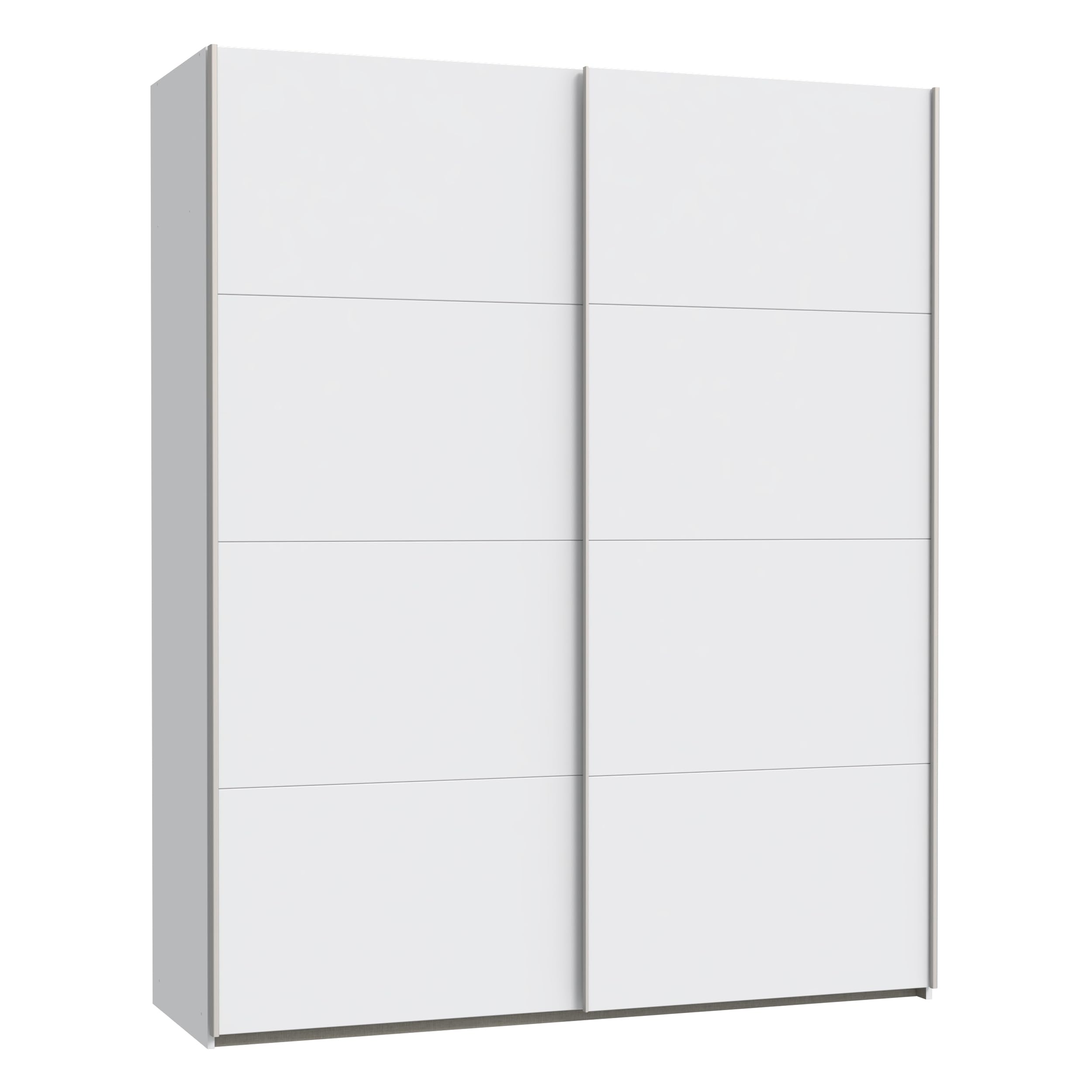 Forte Schach & MATT 2 weißer Kleiderschrank 170 180, moderner Schwebetürenschrank, 2-türig, Holzwerkstoff, Weiß Matt, 170,3 cm breit x 210,5 cm hoch x 61,2 cm tief