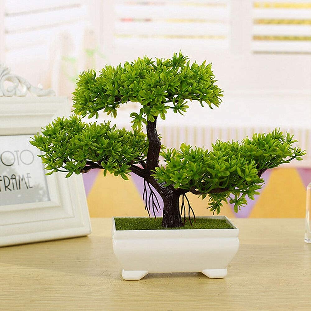 Amazon.de: Auuky Mini-Bonsai-Baum, knstlich, fr Bro, Restaurant,  Tischdekoration, Fensterbank, mit Kunststoff-Zementbecken grn