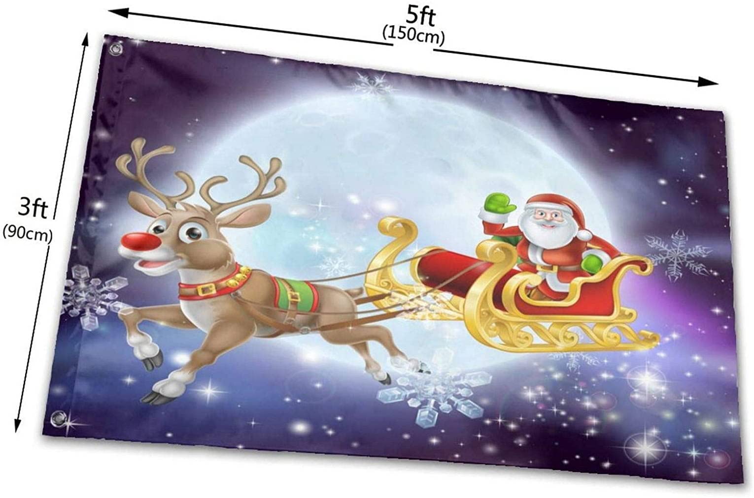 Weihnachts-Flagge Für Draußen – Doppelseitig Mit Schlitten & Rentieren, 90x150 Cm, Wetterfest
