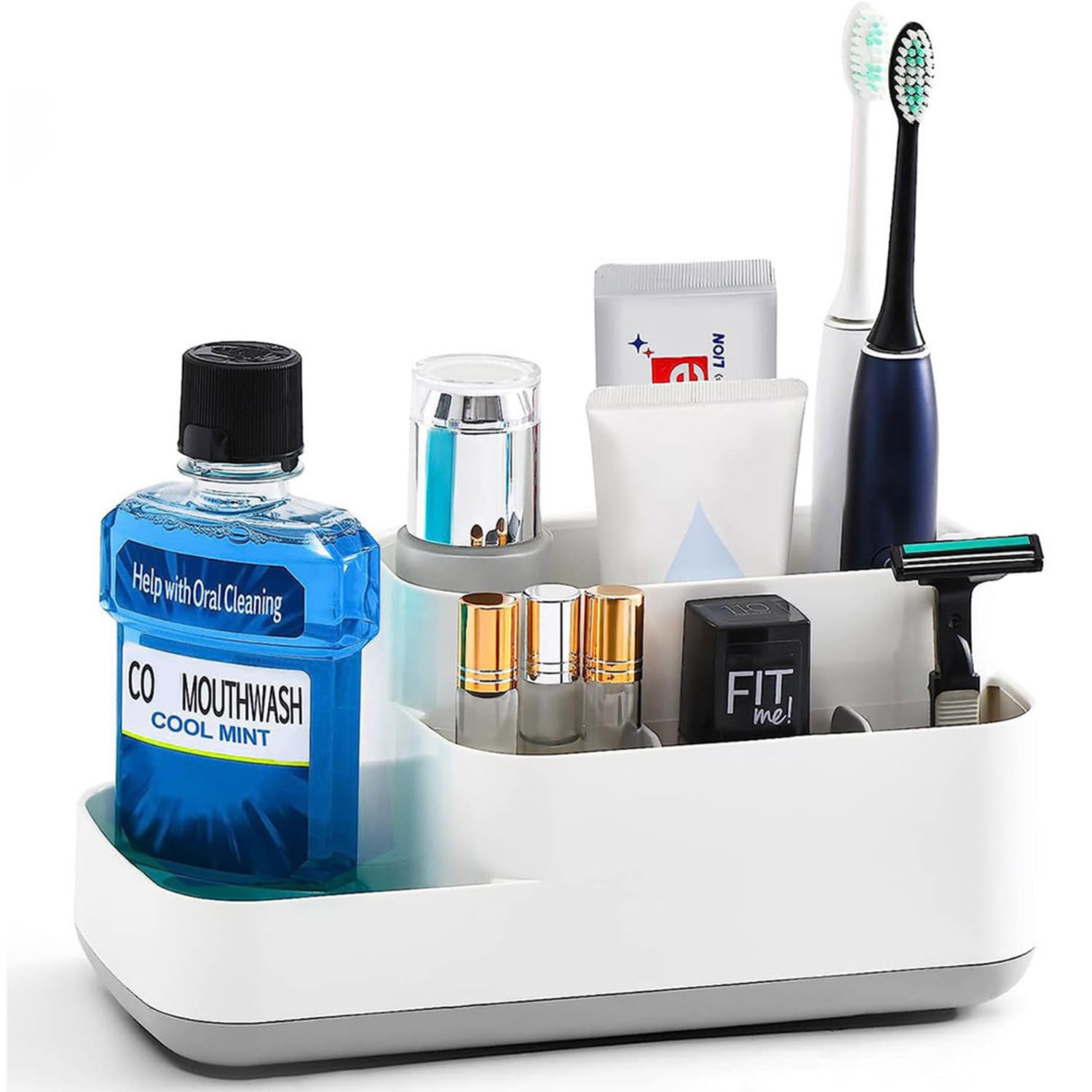 Toothbrush and Toothpaste Holder for Bathroom, Tooth Brush and Paste Holder, 5 Slots Plastic Versatile Storage for Electric Toothbrush, Bathroom Counter Organizer for Facial Cleanser, Comb, Razor