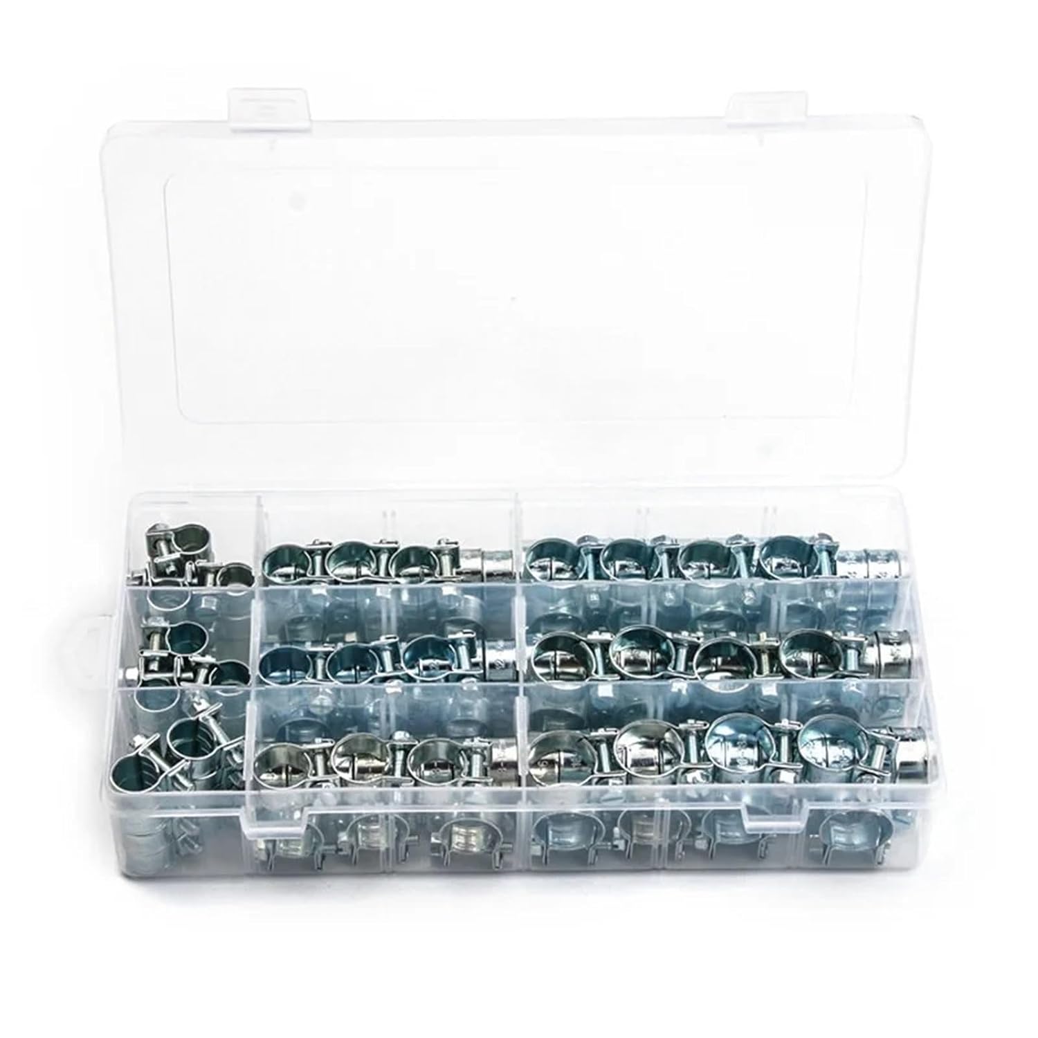 135/60Pcs Hose Clamps Double Ears Clamps 8-18mm Worm Drive Fuel Water Hose Pipe Clamps Clips Hose Fuel Clamps Assorted Kit(60pcs)