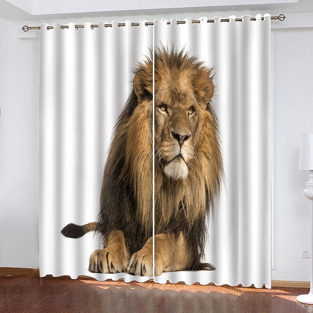 Maynuo Golden Bedroom Blackout Curtains 3D Super Soft Kids Animal Lion Curtain For Living Room 104X94inch 2Pcs Top Eyelet Room Darkning Blackout