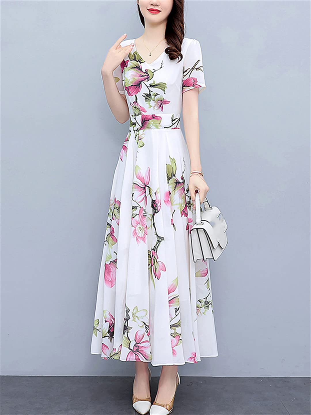 Abito lungo da donna in chiffon formale floreale estivo aderente da donna abiti midi eleganti per feste