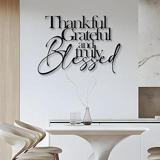 Kuestboy Thankful Metal Wall Art Decor, Grateful Sign, Truly Blessed Word, Indoor Outdoor Wall Hanging Decor, Kitchen Decor, Script Sign Art, Best Home Gift (19"x19" | 47 x 47cm)