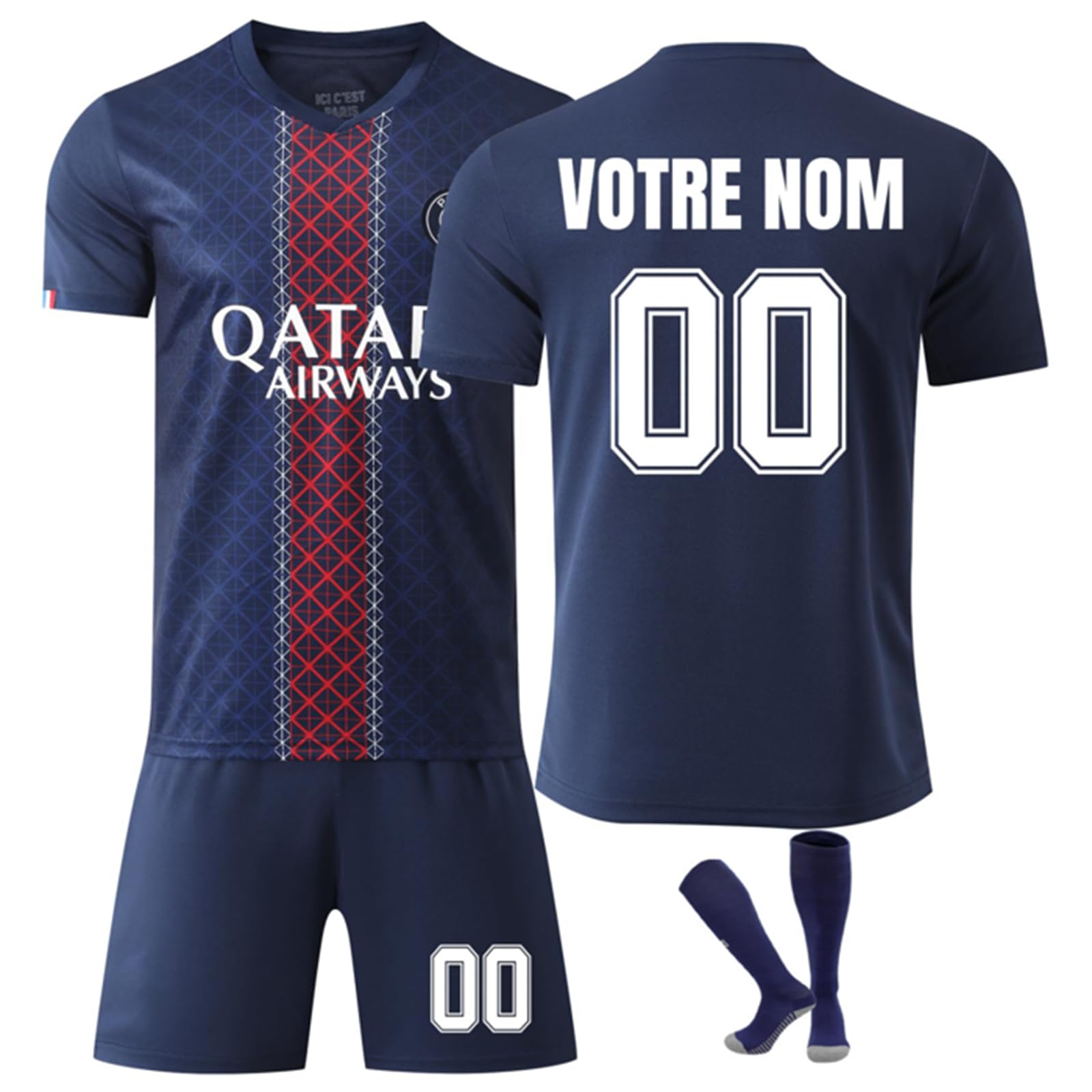 Maillot de Foot Enfant Adulte Personnalisé avec Nom et Numéro - Ensemble Jersey Domicile Extérieur avec Short et Chaussettes