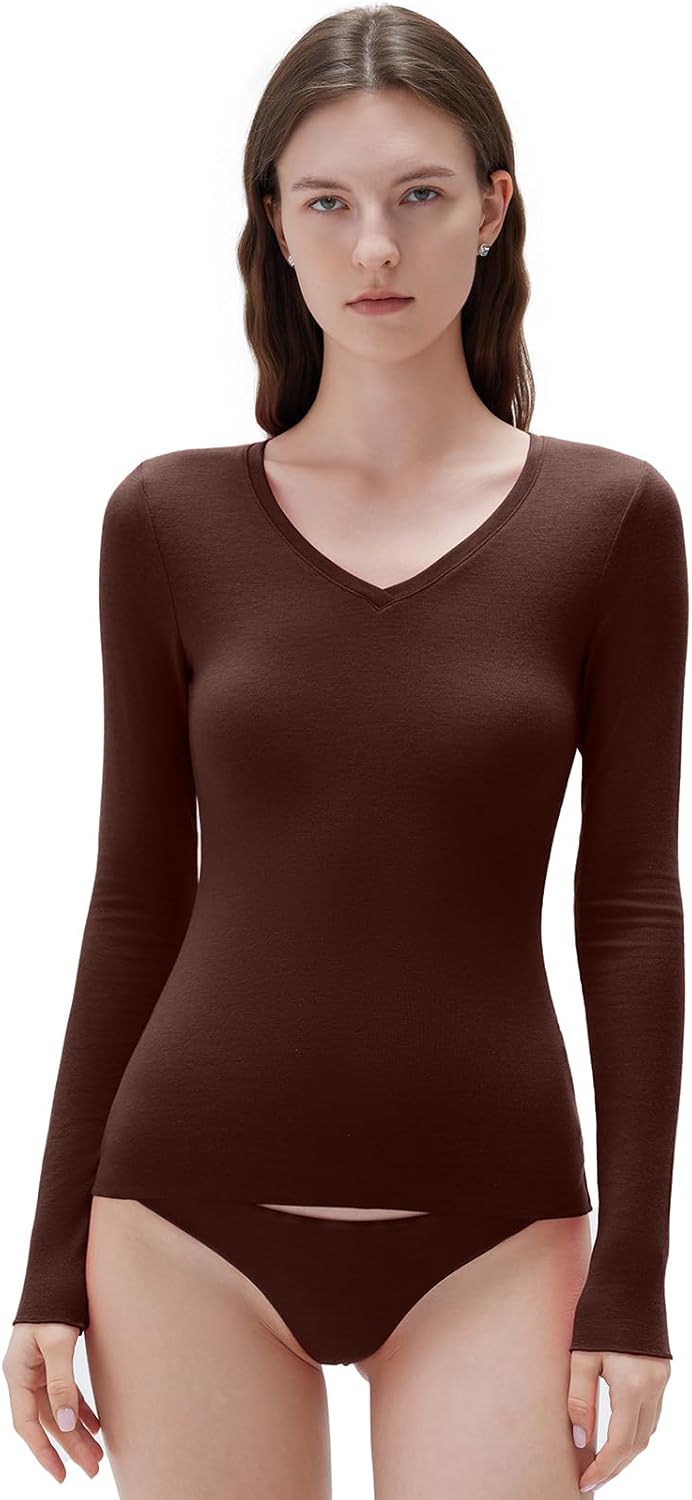 SUUKSESS Cloud Cashmere Women V Neck Fitted Long Sleeve Shirt Basic Soft Knit Tops - Image 2