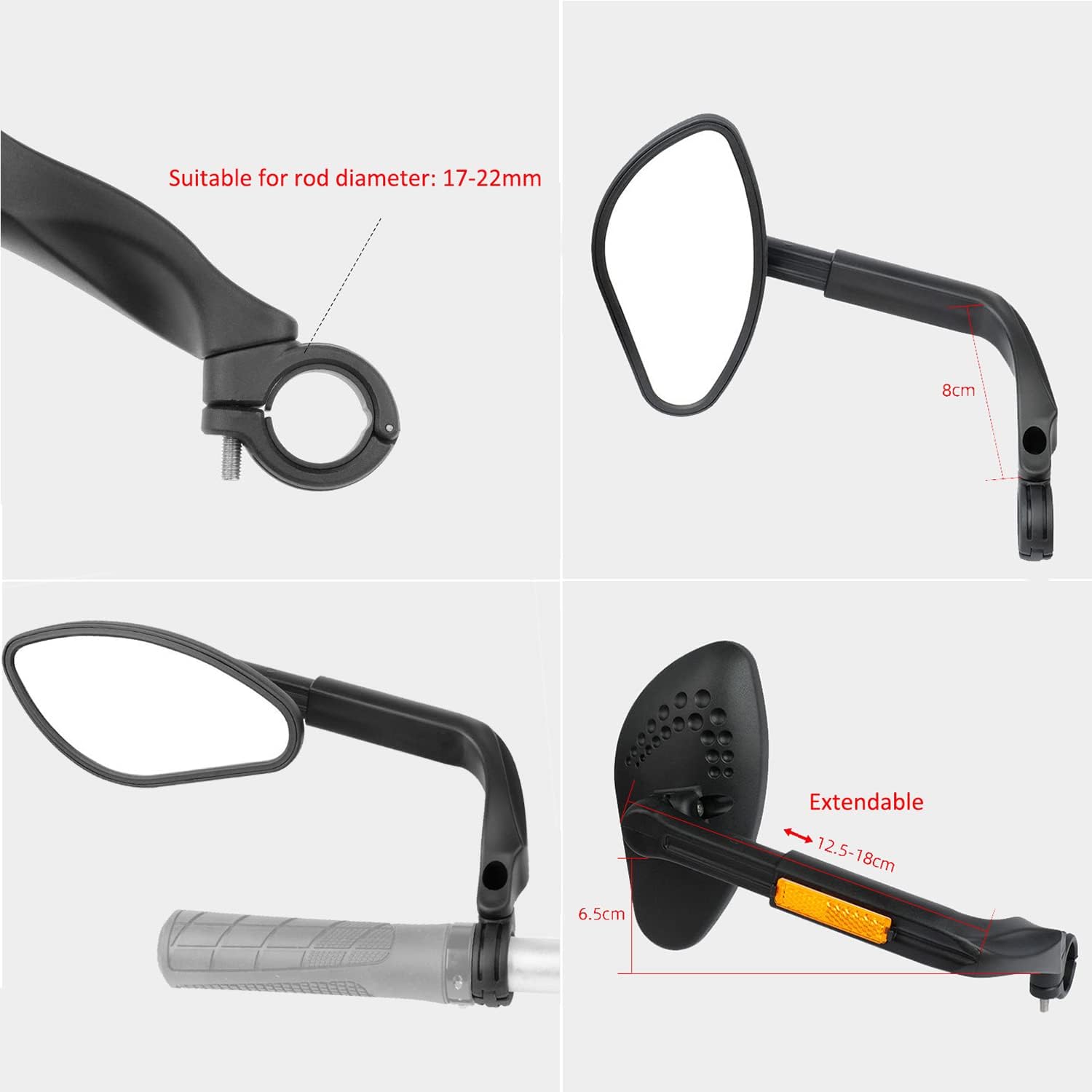YuanDiann Retractable Bike Mirror HD Wide Large Stainless Steel Mirror