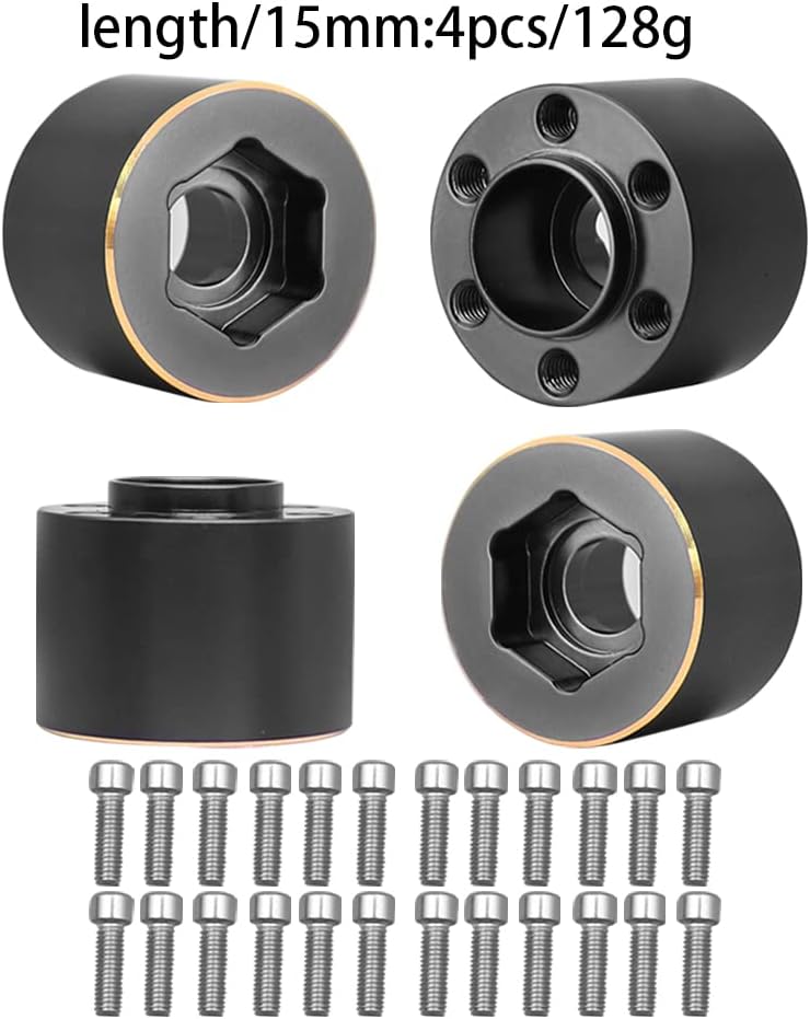 Brass Weights 6mm 9mm 12mm 15mm 22mm Wheel Hex Hub Widen Adapter for 1/10 RC Crawler 1.9 2.2 Wheels Rims SCX10 TRX4 (15mm), Black