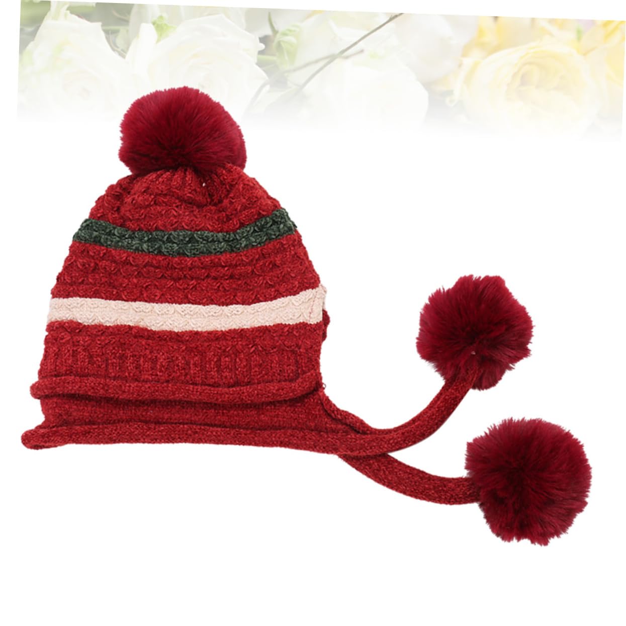 LIFKOME 3piezas Gorro De Esquí De Lana Para Mujeres Pompón Sombrero y Para Actividades Invierno Rojo