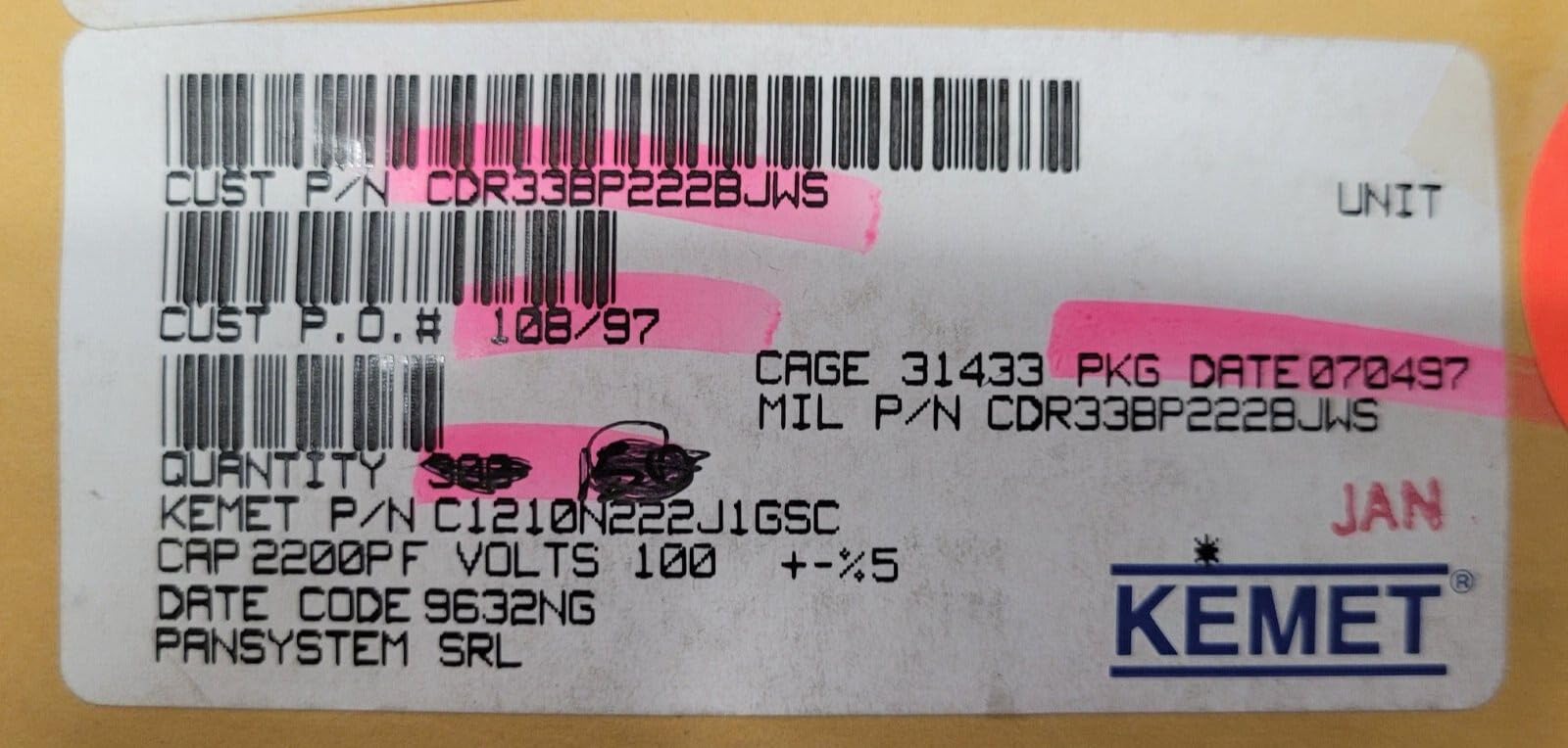 Generic (1 PCS) CDR33BP222BJWS KEMET Compatible with CAP CER SMP MLC HI-REL