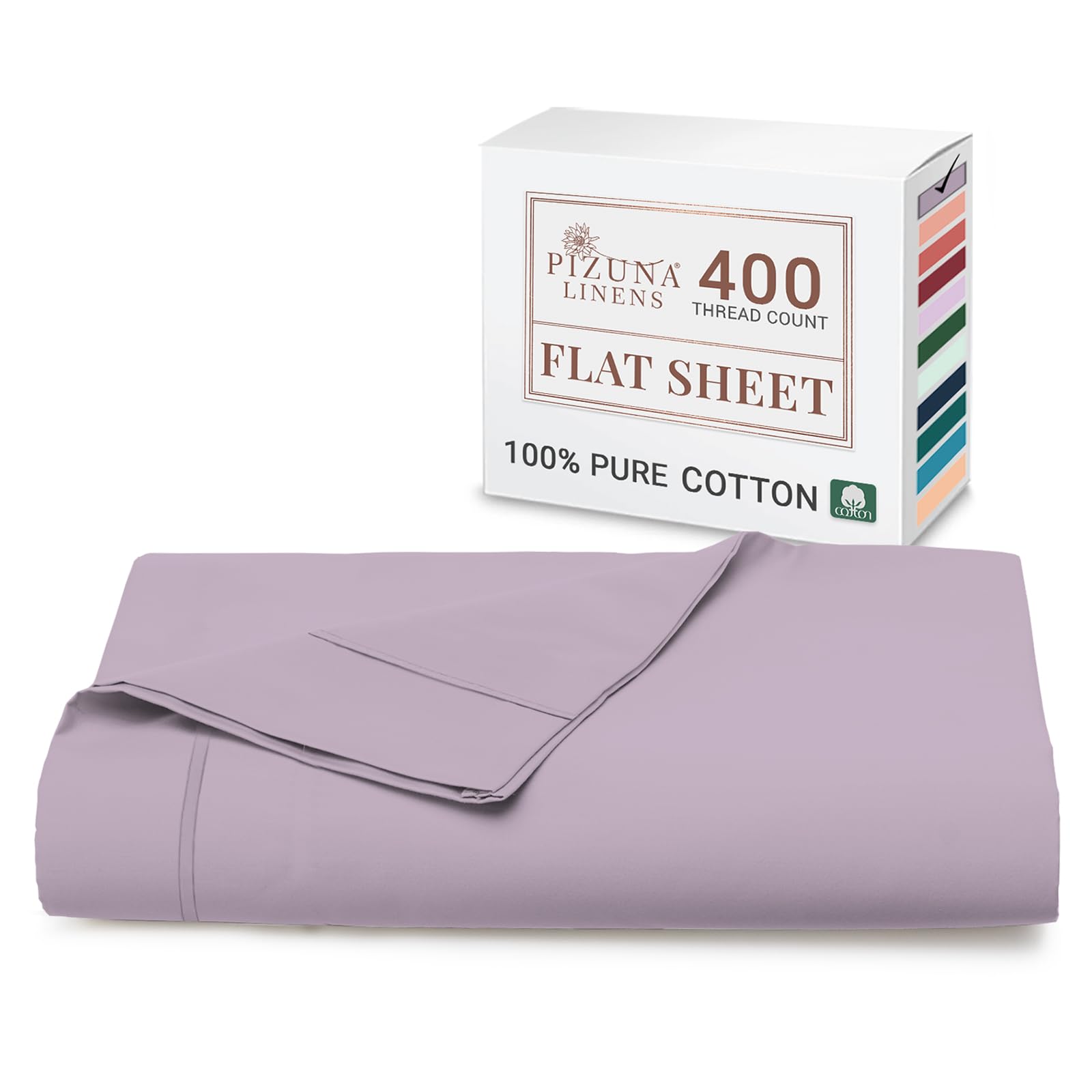 Pizuna Lavender Frost 100% Cotton Single Flat Sheet 400 Thread Count Long Staple Cotton Flat Sheet Single 180X280 Cm, Soft Sateen Weave Top Sheet Single