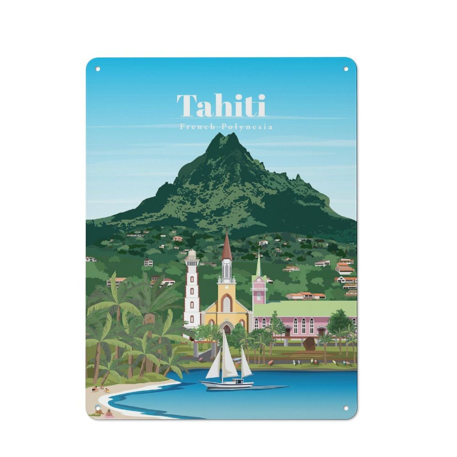 Junmoney Travel To Tahiti Vintage Metal Gift Sign 40X30cm, Novelty Wall Art For Hallway, Home Bar, Garage Or Study