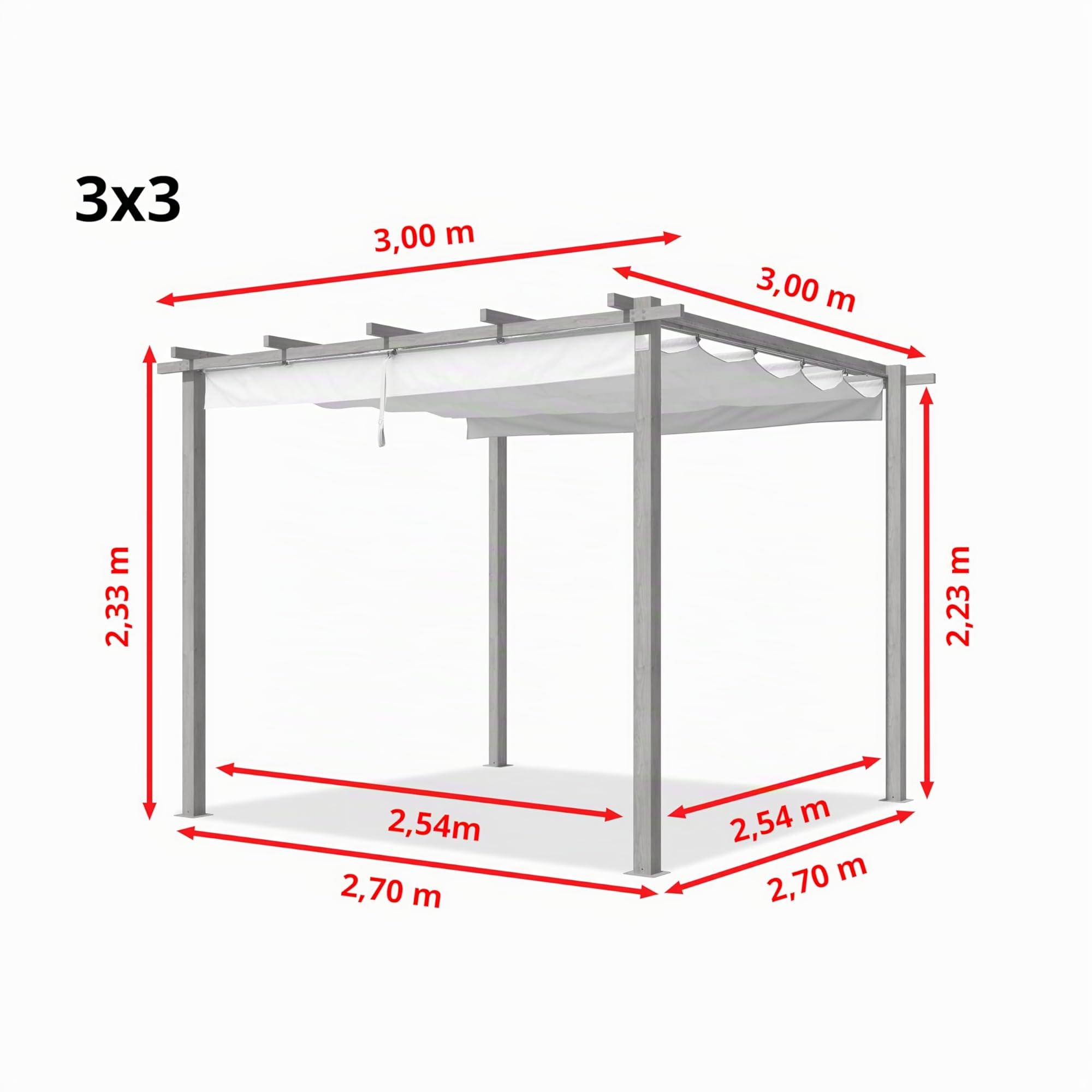 PRIMEYARD Pergola 3x3 m gazebo da giardino con tetto scorrevole struttura in acciaio look legno