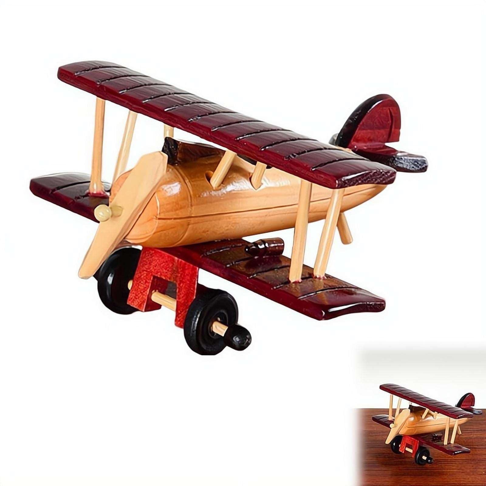 Cikiki Wooden Airplane Decor,Vintage Wood Plane Model Ornament for Nursery Room Office Tabletop Shelf Cabinet Displays Home Desktop