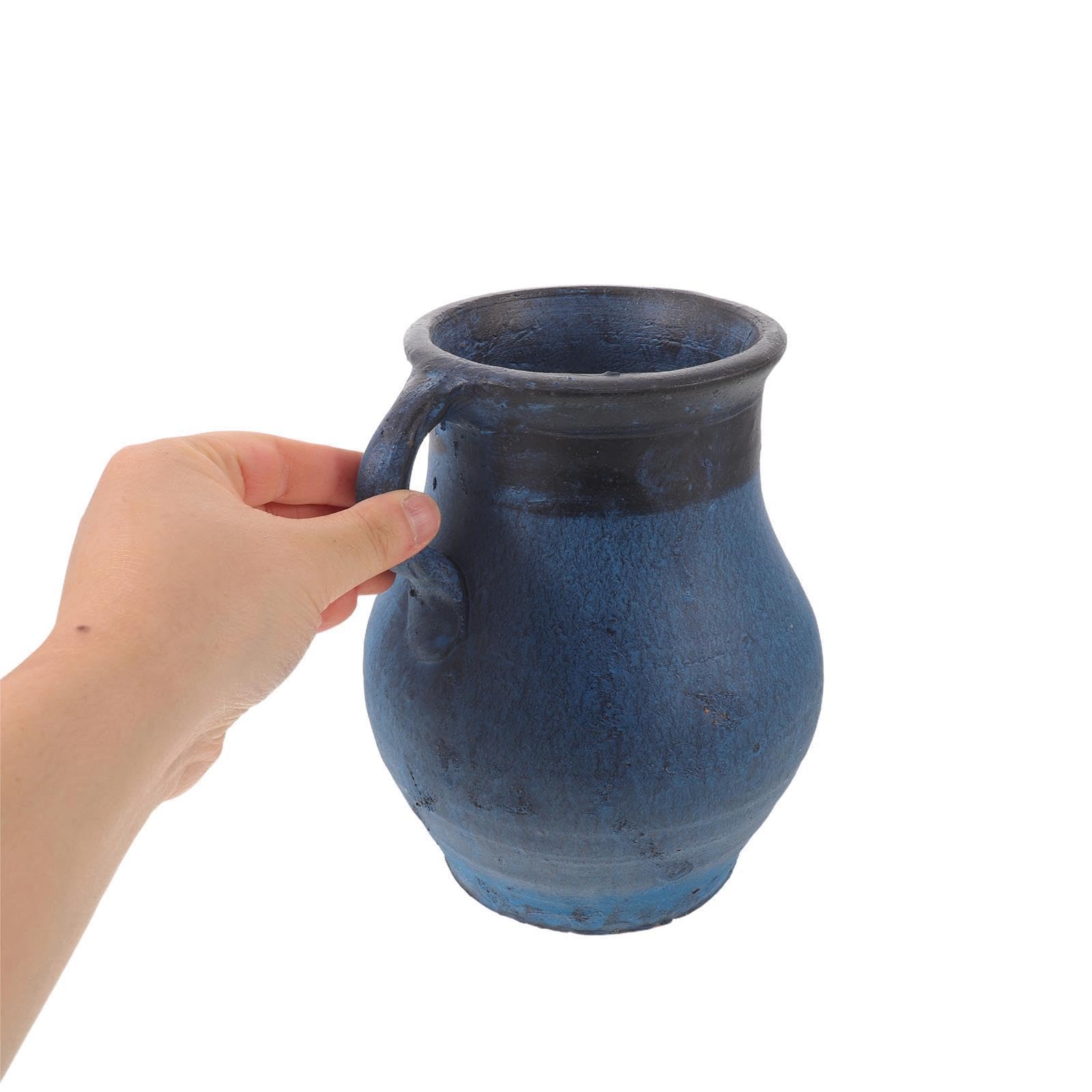 Rustikale Tischvase aus Keramik mit Weiter Öffnung für Blumen | Navy, und Wasserhaltend, für Frische oder Künstliche Arrangements, Geeignet für Stillleben und Kunstkurse