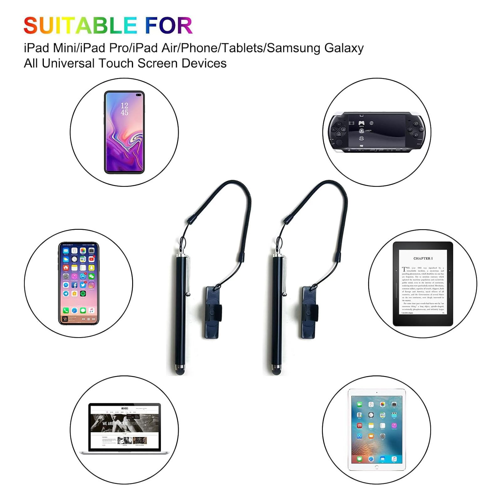 Pennino capacitivo per touch screen con portapenne, penna stilo per bici e moto, con cinturino a molla anti-caduta, alta precisione e sensibilità, compatibile con i guanti per iPad, iPhone, Android