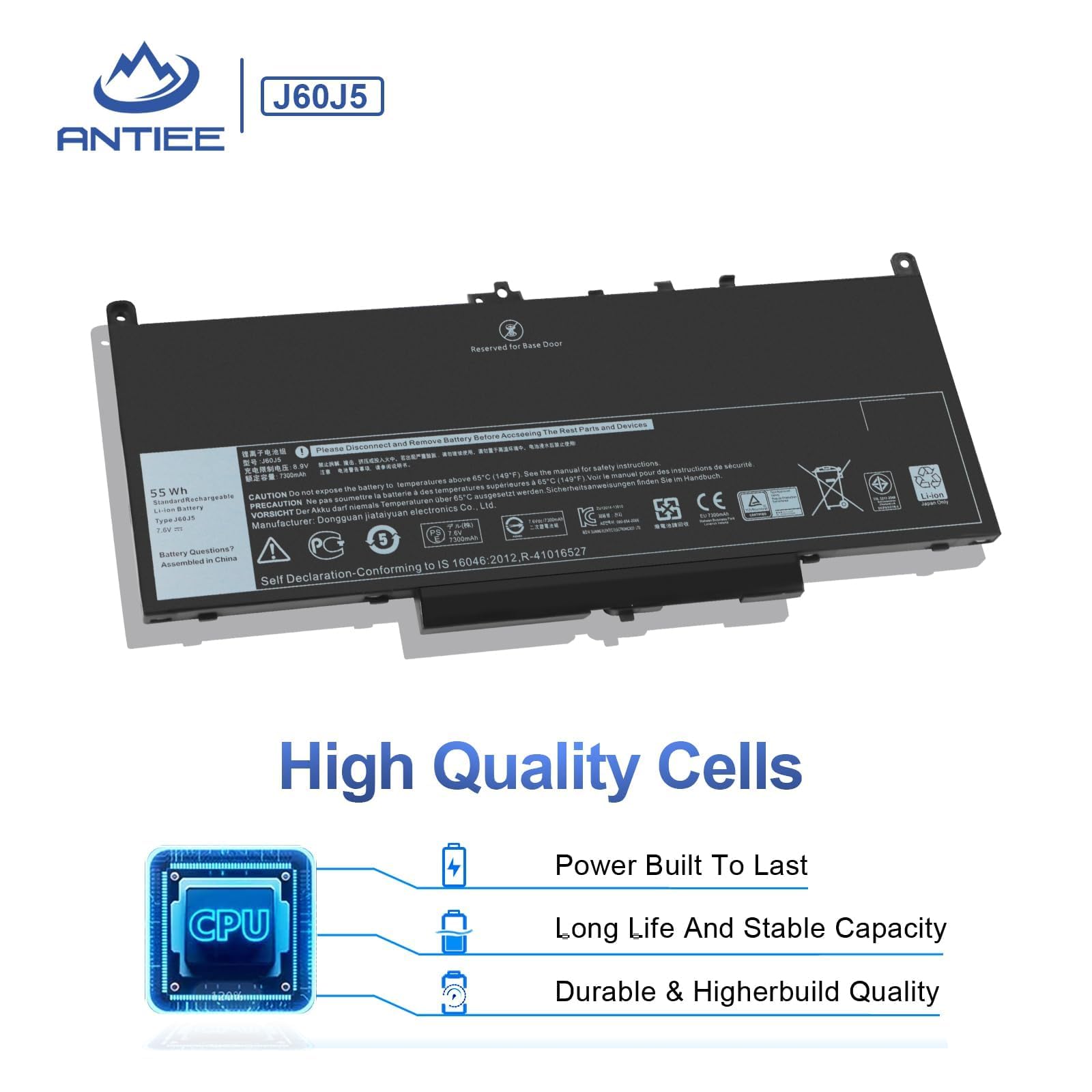 55WH J60J5 MC34Y Laptop Batterie Replacement pour Dell Latitude E7270 E7470 Series Notebook R1V85 451-BBSX 451-BBSY 451-BBSU 242WD 1W2Y2 MC34Y GG4FM WYWJ2 7.6V