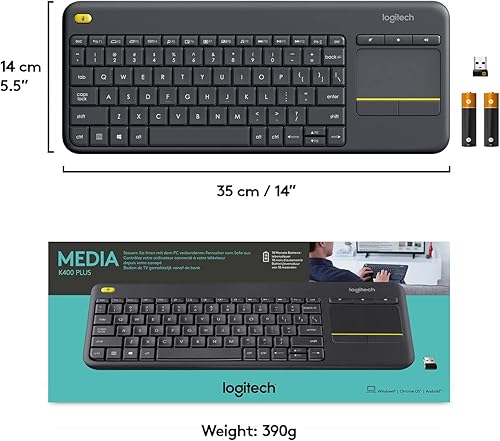 Miniatura 8 de Logitech K400 920-007119 Plus teclado táctil inalámbrico para TV conectado a computadora