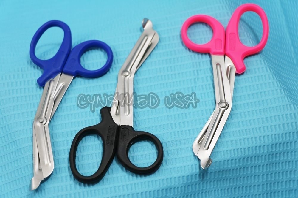 NEW PREMIUM GRADE SET OF 3 PCS (PINK, BLUE, BLACK) PARAMEDIC UTILITY BANDAGE TRAUMA EMT EMS SHEARS SCISSORS 5.5 INCH STAINLESS STEEL