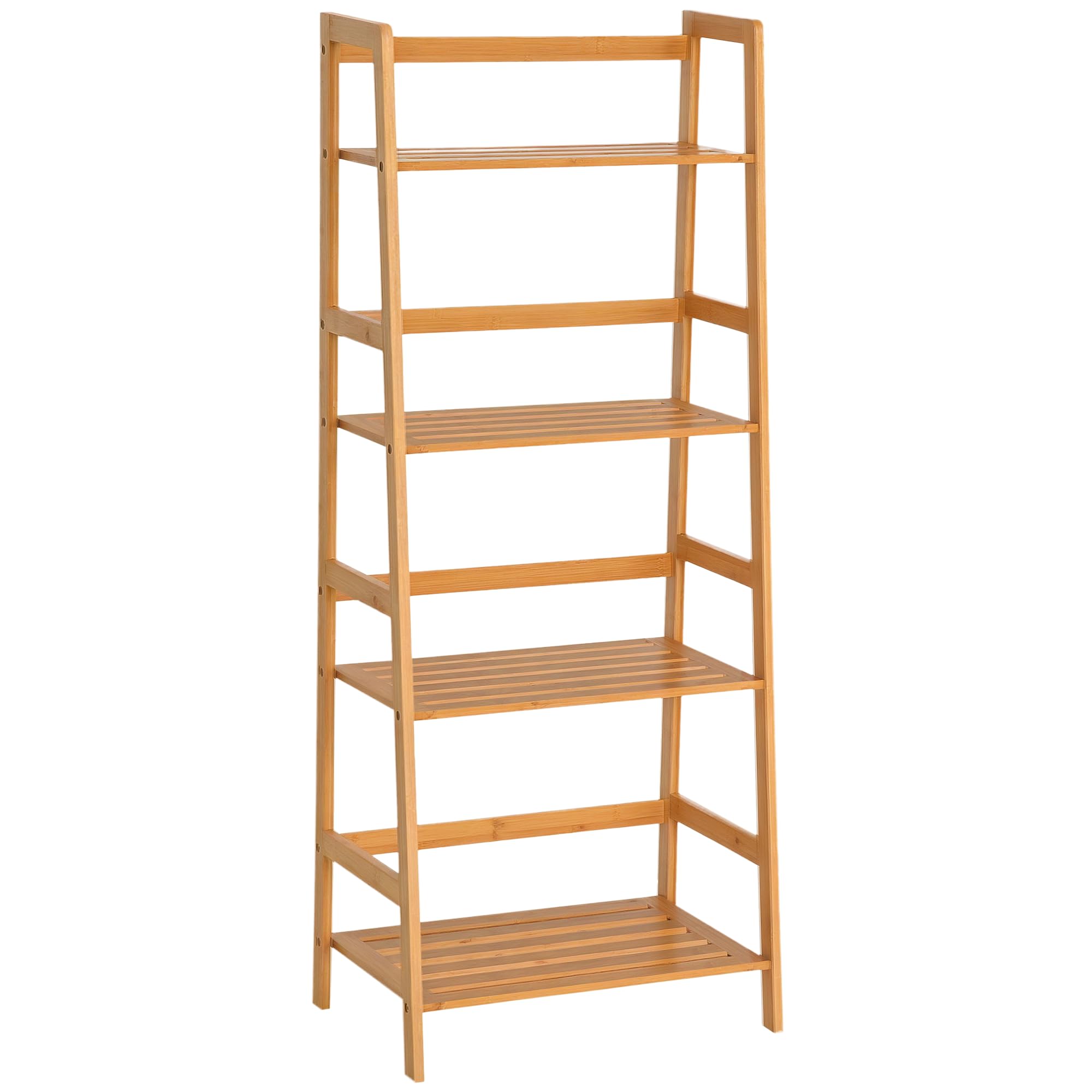 HOMCOM Bibliothèque étagère en Bambou à 4 Niveaux, présentoir de Plantes au Sol, étagère échelle pour Salon, Cuisine, Salle de Bain, Bureau, 48 x 31,5 x 120 cm, Bois Naturel