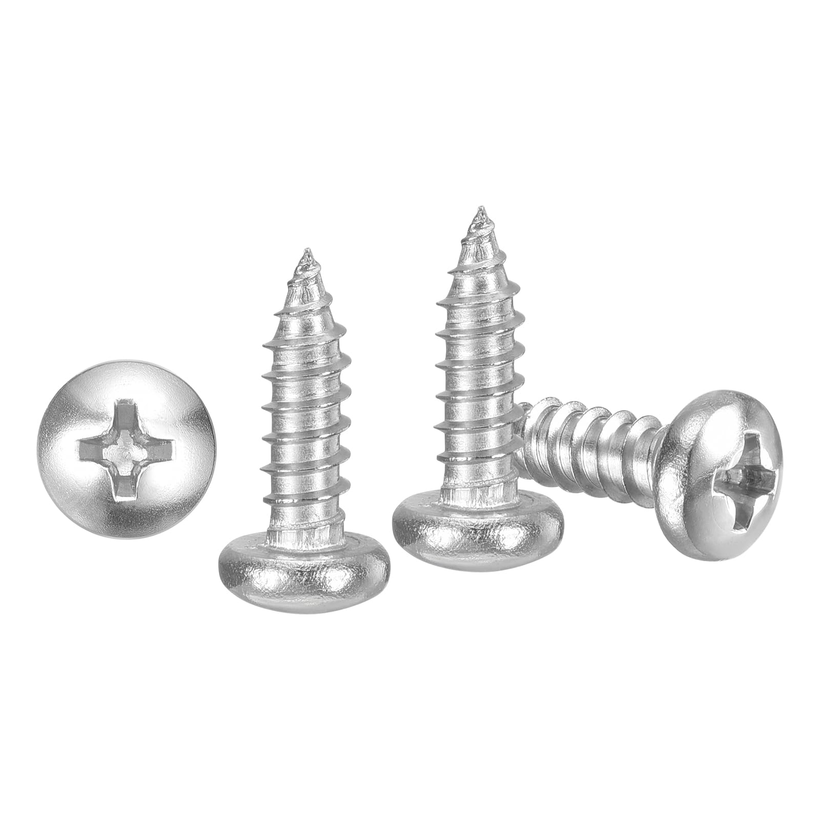 METALLIXITY Phillips Pan Head Self Tapping Screws(#8x1/2") 60Pcs, 304 Stainless Steel Self Drilling Screw for Metal Wood Plastic, for Cabinet Wall Shutter Plate Rock Furniture, Silver Tone — image 1