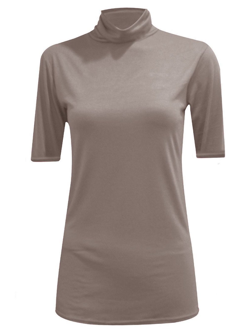 METLUQ M0D4 Ladies Turtle Polo Roll Neck Short Sleeve Plain Stretch T Shirt Top Jumper 8-26 (Mocha, UK 24-26 XXXL)