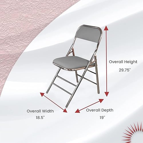 Miniatura 2 de QQXX Silla plegable con asiento acolchado de piel sintética, silla plegable de metal portátil con respaldo, silla de oficina básica, silla de