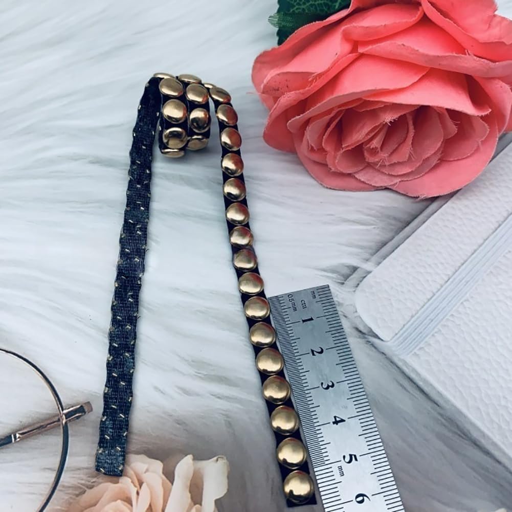 0.315 Inch x 2 Yards Hot Fix Nailhead Trim Iron on Round Stud Ribbon Flat Back Rivet Trim Ribbon Decorative Upholstery Tack Strips Spike Sewing Applique Trim Embellishment for DIY Projects Silver
