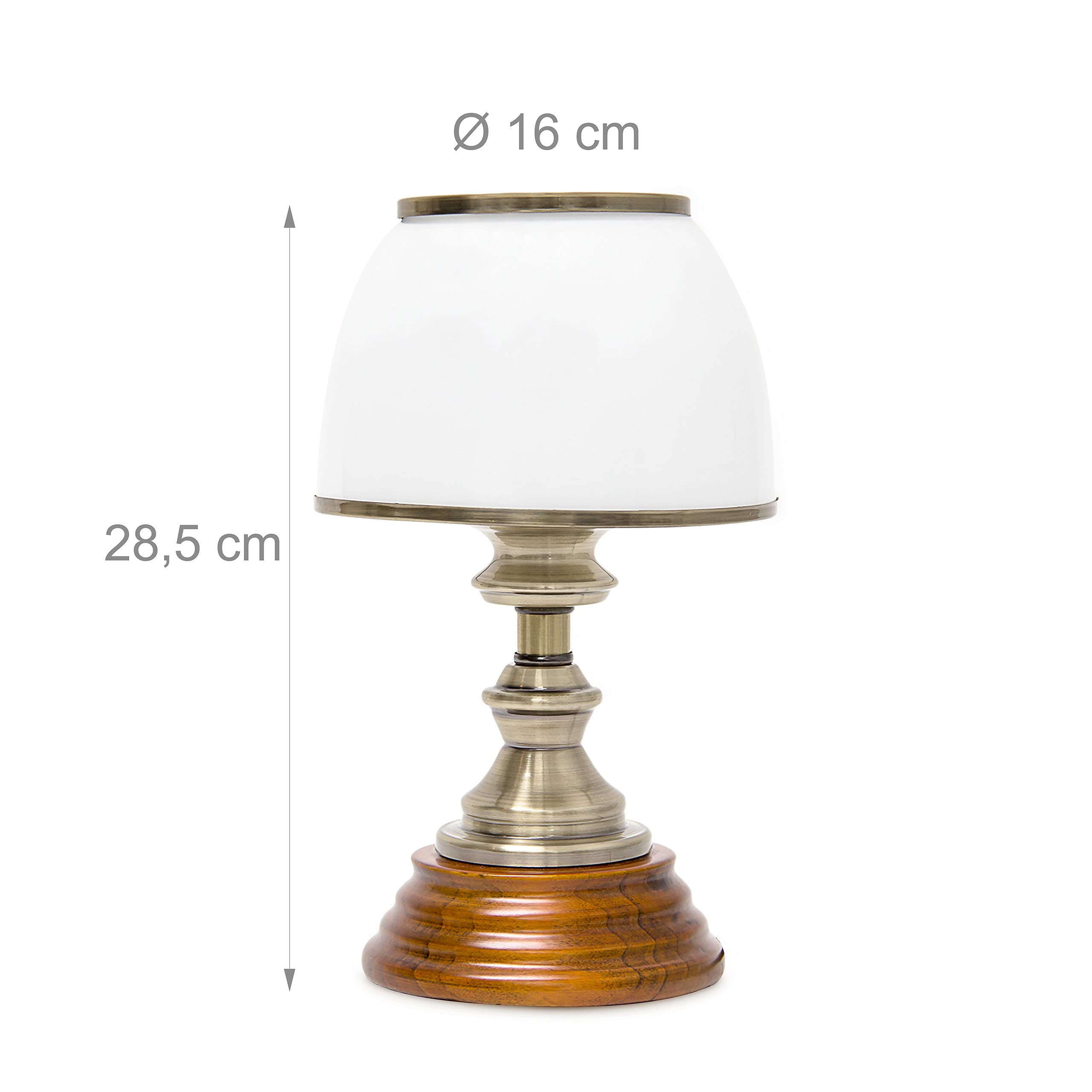 Relaxdays Lampa stołowa drewno styl secesyjny ze szklanym abażurem biały wygląd mosiądzu 10018911