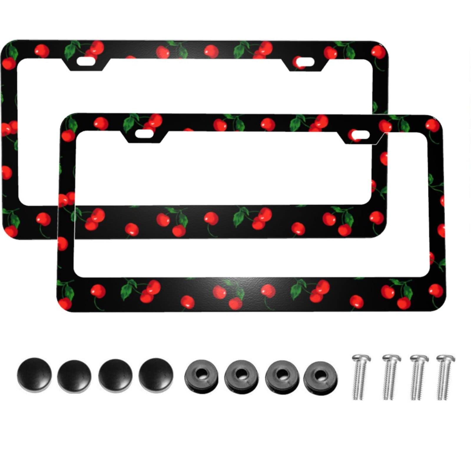 Dujiea 2 Pieces Cherry Aluminum Metal License Plate Frame with Screw Caps, 2 Holes License Plate Frame Car Tag Cover Holder for Us Standard Vehicles