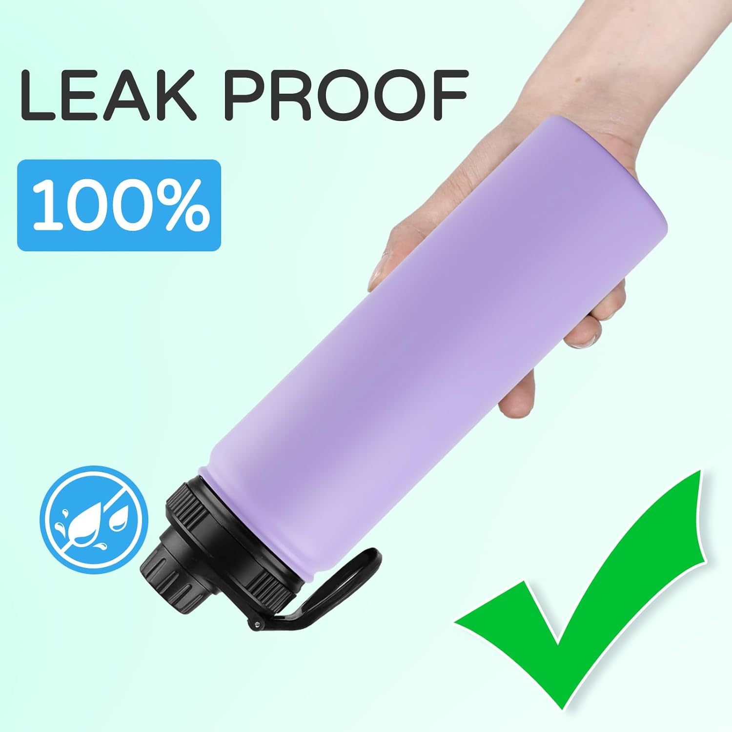 DOMICARE Insulated Water Bottle, 22 oz Vacuum Insulated Stainless Steel Reusable Sports Bottle with Straw Lid & Spout Lid for Travel, Camping, Bike, Leakproof, Purple, 1 Pack - Image 5