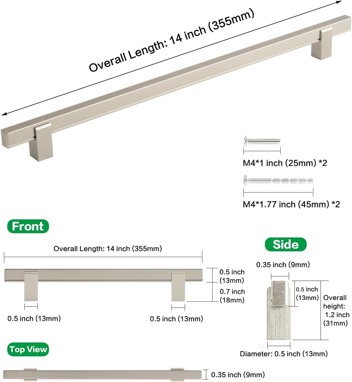 5 Pack Adjustable Drawer Handles for Dresser Farmhouse Cabinet Pulls Kitchen Cupboard Pull Handle Closet Door Pulls Brushed Nickel 6.5" to 12.5" (Pre-Set Hole Spacing: 11.3")