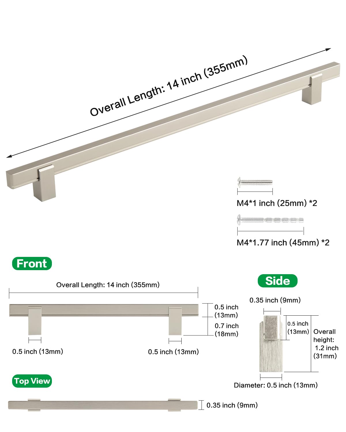 Verstellbare Schubladengriffe für Kommoden, Bauernhaus, Schrank, Schrank, Tür, gebürstetes Nickel, 16,5 cm bis 31,8 cm (voreingestellter Lochabstand: 28,7 cm), 5 Stück
