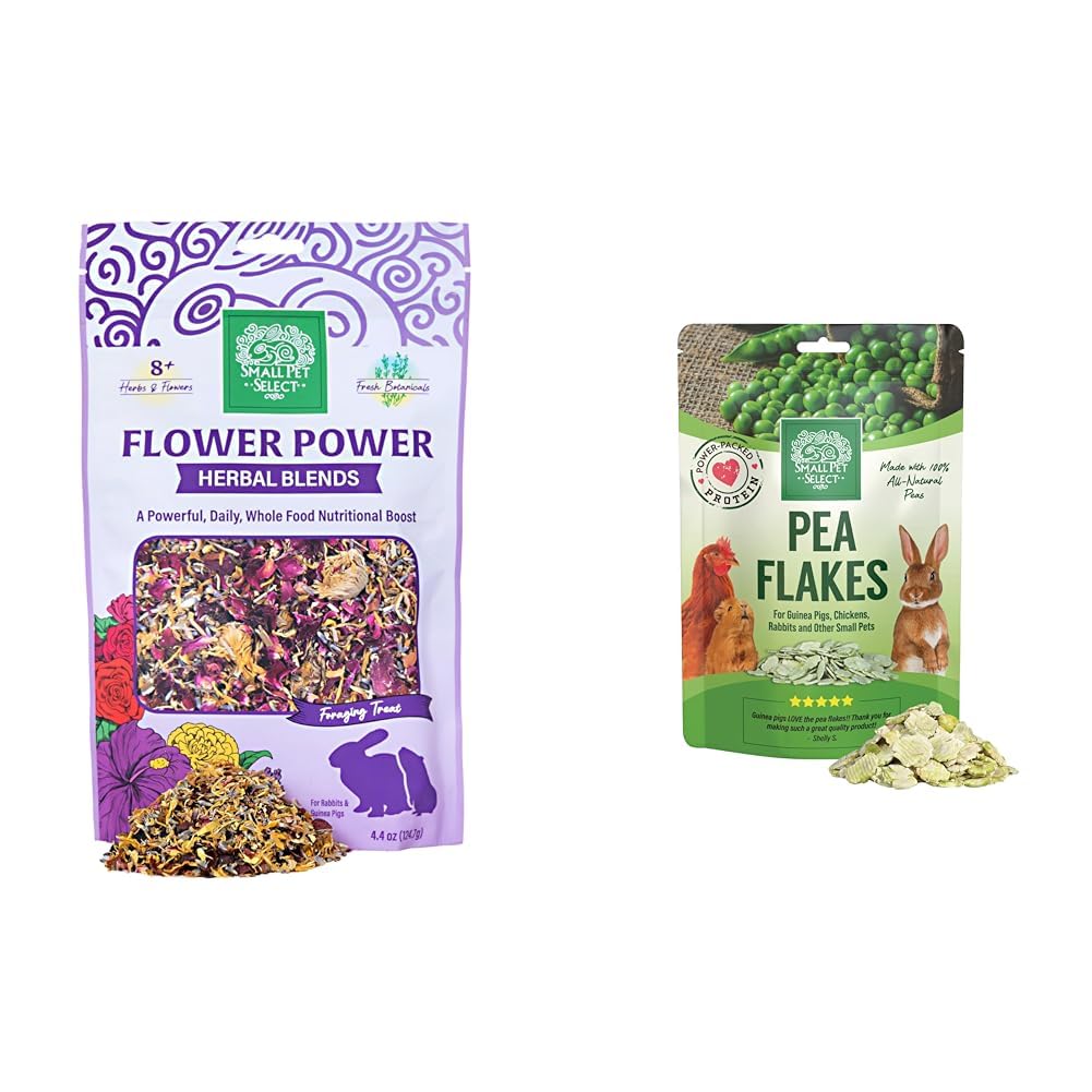 Small Pet Select - Flower Power Herbal Blend, a Natural Herbal Treat for Rabbits and Guinea Pigs, 4.4 oz &amp; Pea Flakes, 8oz